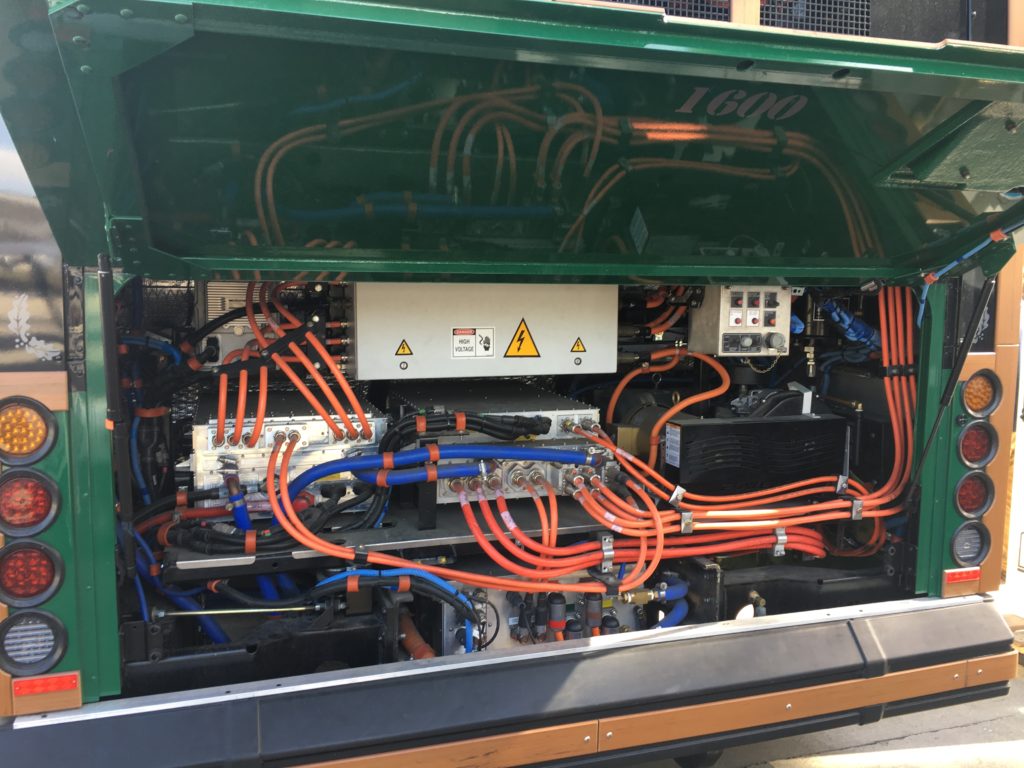 The internal wiring of one of the electric buses