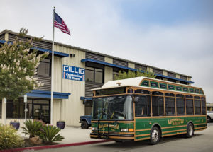 Electric bus in front of Gillig factory