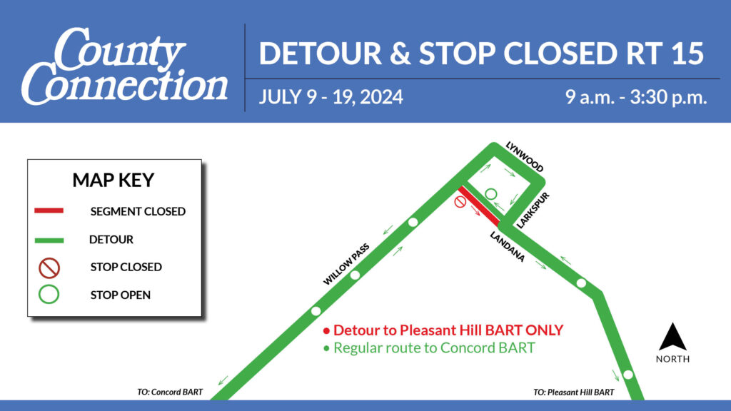Detour Map Route 15. Stop closed at Landana/Willow Pass